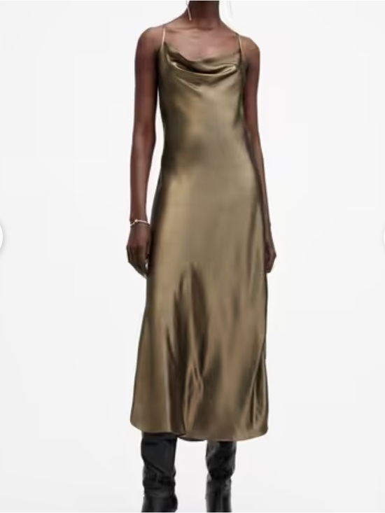 All Saints Dresses & Skirts - All Saints Hadley Olive Satin Cowl Slip Midi Dress